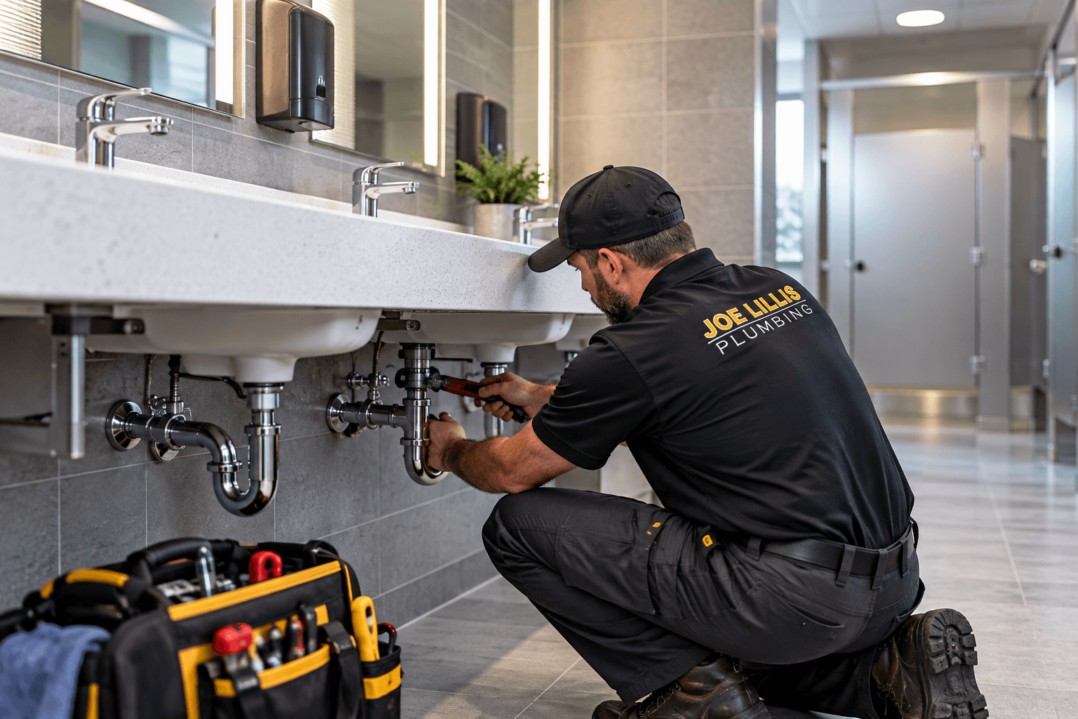 joe-lillis-plumbing-plumber-working-on-commercial-sink