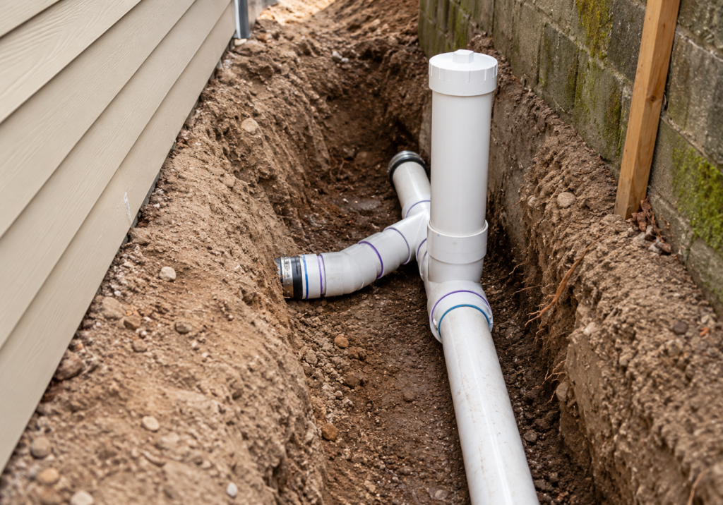 PVC Drainage Installation in Foundation Trench
